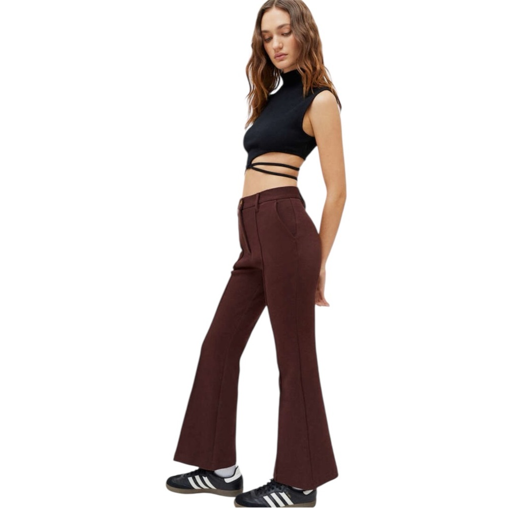 URBAN OUTFITTERS Isabella Ponte Knit High Waist Flare Pant in Brown Size Medium